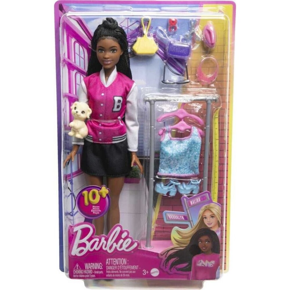 Barbie On-Set Stylist Brooklyn Doll Braids Garment Rack Fashion Pieces Puppy